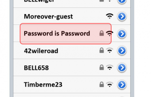 A list of Wi-Fi networks with the option "Password is Password" highlighted